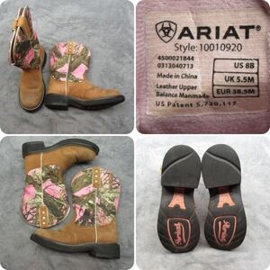 Ariat Probaby‎ Boots Womens 8B Pink Camouflage Pull-On Round Toe Leather Western